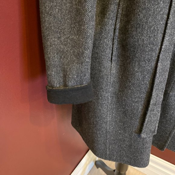 Vintage Cynthia Rowley Gray Tweed Wool Blend Coat with Ruffled Collar XL - Picture 6 of 12